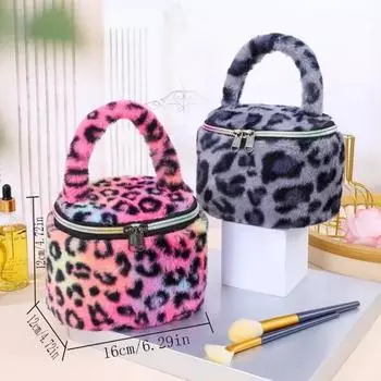Леопардовый принт плюшевая косметичка для женщин большая вместительная сумка для ухода за кожей Ins Wind многофункциональная дорожная косметичка для туалетных принадлежностей