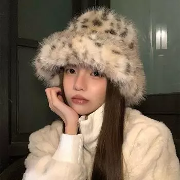 Леопардовый принт плюшевая шапка рыбака дети осень и зима шоу маленькое лицо ниша пушистый теплый протектор для ушей раковина шапка большой окружности головы M56-58cm