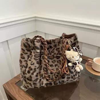 Леопардовый принт плюшевая сумка-тоут женская модная цепочка сумка через плечо универсальная пушистая сумка-мессенджер