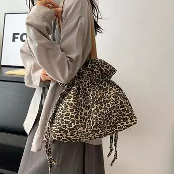 Леопардовый принт подмышки сумка на шнуровке женская винтажная нейлоновая сумка-ведро леопардовый