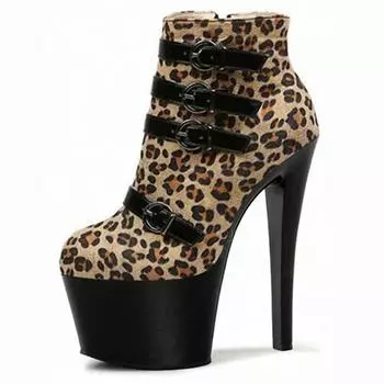 Леопардовый принт поверхности большого размера 20 см супер высокие каблуки водонепроницаемые настольные шпильки с головкой низкая труба короткие босоножки YKC 34