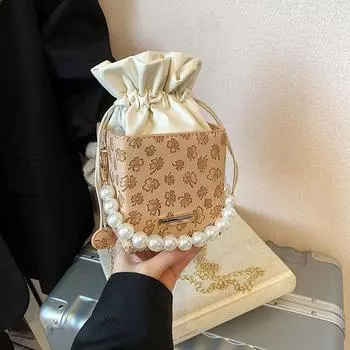 Леопардовый принт повседневная цепочка модная и простая 2025 новый индивидуальный тренд кроссбоди жемчужная портативная сумка на плечо маленькая квадратная женская чёрный