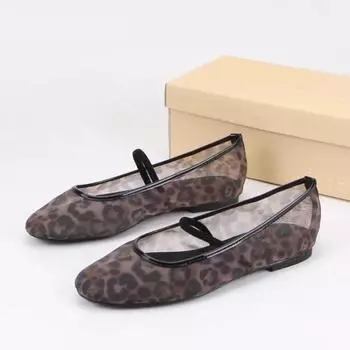 Леопардовый принт сетчатые туфли женские повседневные прозрачные балетки туфли Мэри Джейн женские круглые носки ажурные элегантные лоферы 2025 36 леопардовый