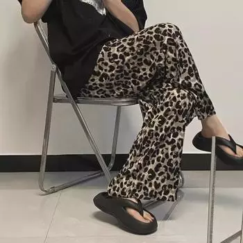 Леопардовый принт, широкие летние брюки с высокой талией для женщин — свободные, тонкие и стильные для 2024 года Regular (100 cm)