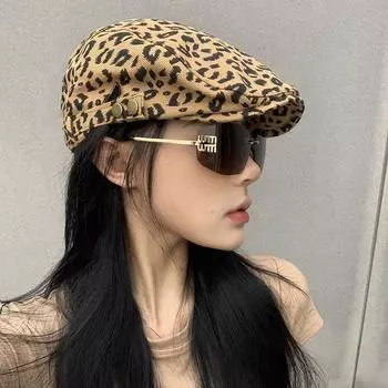 Леопардовый принт шляпа вперед женская 2024 новые модели весна и осень кепка ретро берет иностранный стиль красивая шляпа M56-58cm