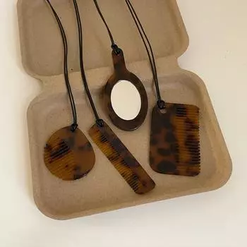 Леопардовый принт, смоляной гребень, зеркало, подвеска, черное ожерелье из веревки, женская ниша, ретро, индивидуальность, мода, универсальная цепочка на шею, цепочка на свитер