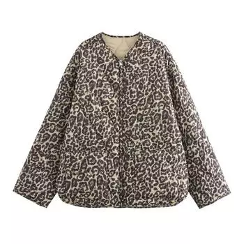 Леопардовый принт стеганая куртка женская утепленная демисезонная куртка для женщин с длинным рукавом женские куртки теплое зимнее пальто женское XS леопардовый