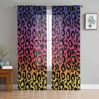 Леопардовый принт, текстура кожи животных, градиентные прозрачные шторы для гостиной, декор оконных штор, кухонных штор из тюля и вуали W135 x H115cm x1