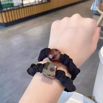 Леопардовый принт, высокая эластичная резинка для волос с кожаным чехлом