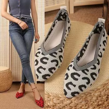 Леопардовый принт, заостренный плоский каблук, одинарные туфли, дышащие, большого размера, с небольшим горлом, женские туфли 36 чёрный