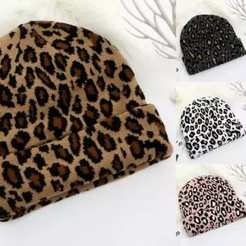 Леопардовый принт жаккардовая шляпа без полей повседневная модная осень-зима толстая теплая шляпа унисекс хип-хоп ретро черепа вязаная шапка хаки