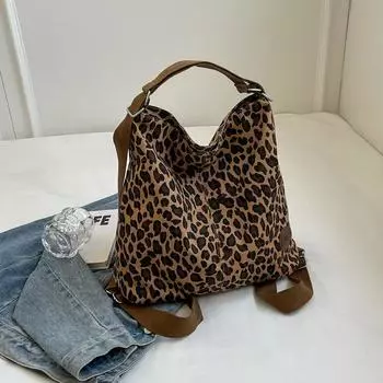 Леопардовый принт женские сумки через плечо холщовая сумка-тоут для женщин дизайнерская сумка модный рюкзак сумка через плечо one size хаки
