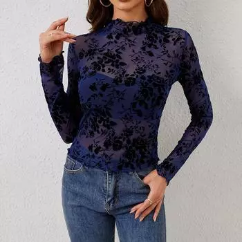 Леопардовый топ с длинным рукавом, винтажная удобная эластичная облегающая кофта-джемпер, кружевные топы S чёрный