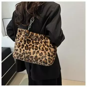 Леопардовый узор плюшевая трендовая цепочка личность дикая простая модная повседневная сумка через одно плечо подмышечная сумка коричневый