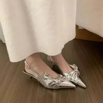 Леопардовый заостренный носок бант женские туфли высокие каблуки босоножки элегантные летние мюли дизайнерские туфли для вечеринок женские сексуальные туфли-лодочки 35