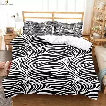 Леопардовый зебровый принт, черно-белый, простой принт, пододеяльник, детская комната, пододеяльник, наволочка, комплект постельного белья, комплект из трех предметов EU 135x200cm 2PCS