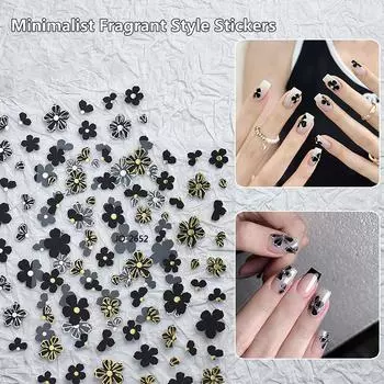 Лепестки Цветы Наклейки для ногтей Золотые Белые Серебряные Самоклеящиеся Простые Цветочные Наклейки Для Украшения Ногтей Дизайн Сделай Сам White чёрный