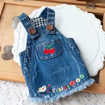 Лепестки Пастораль Джинсовая юбка на бретельках Милая одежда для собак Осенняя одежда Тедди Мальтийская болонка Йоркширский питомец S