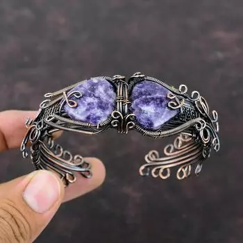 Лепидолит браслет-манжета драгоценный камень браслет медная проволока обернутый браслет-манжета ручной работы проволочные украшения регулируемый браслет медные украшения для подарка