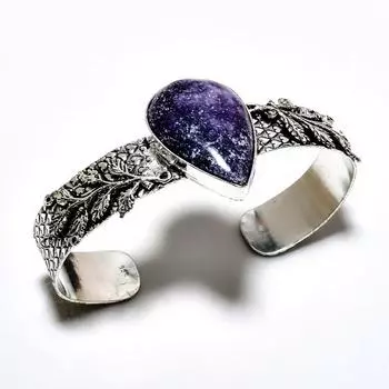 Лепидолит Драгоценный камень 925 Посеребренный браслет-манжета ручной работы