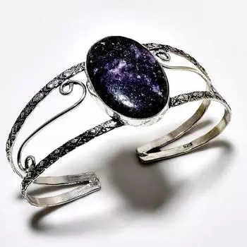 Лепидолит Драгоценный камень 925 Посеребренный браслет-манжета ручной работы