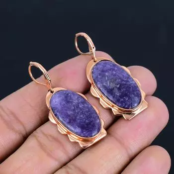 Лепидолит драгоценный камень медные украшения ручной работы красивые серьги для нее 1.85 Inches фиолетовый