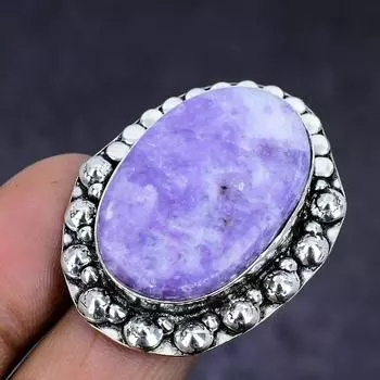 Лепидолит драгоценный камень ручной работы из стерлингового серебра 925 пробы подарок ювелирное изделие кольцо размер 9.5 S0H69