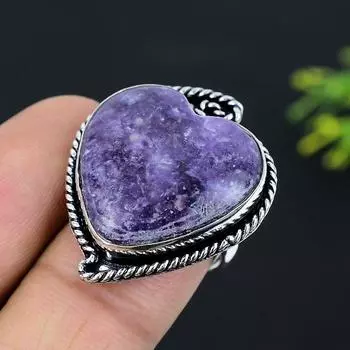 Лепидолит камень драгоценный камень ручная работа 925 стерлингового серебра ювелирное изделие кольцо размер 7 Y0a13