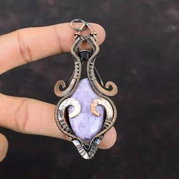 Лепидолит, кулон с драгоценным камнем, медная проволока, кулон, этнические украшения, кулон ручной работы, новый кулон, подарок для женщин, ювелирные изделия из медной проволоки