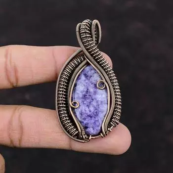 Лепидолит Подвеска Медная проволока Обернутая драгоценным камнем Подвеска Ювелирные изделия из лепидолита Кулон ручной работы Медный ювелирный кулон для мамы Подарки на помолвку