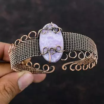 Lepidolite Bangle Copper Wire Wrapped Adjustable Cuff Bracelet Genuine Gemstone Bangle Copper Wire Wrap Jewelry Handmade Bangle Gift For Him