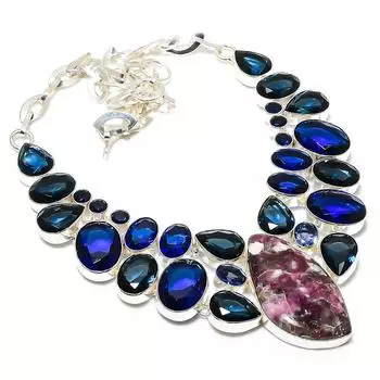 Лепидолит, голубой топаз драгоценный камень 925 стерлингового серебра ювелирное ожерелье 18 L8u22 фиолетовый