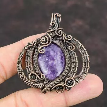 Lepidolite Copper Pendant Copper Wire Wrapped Pendant Natural Gemstone Jewelry Gift For Mother Antique Copper Wire Jewelry Handmade Pendant