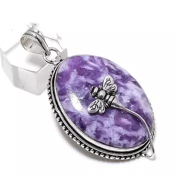 Lepidolite Gemstone Handmade 925 Sterling Silver Jewelry Pendant 2.29 k9D05