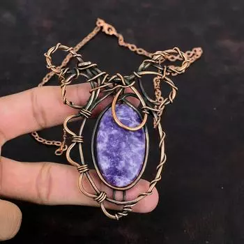 Lepidolite Necklace Copper Wire Wrapped Necklace Adjustable Chain Necklace Gemstone Copper Jewelry Handmade Elegant Necklace Antique Jewelry