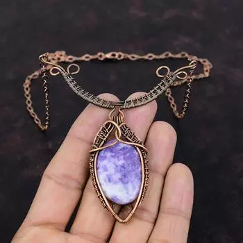 Lepidolite Necklace Copper Wire Wrapped Necklace Adjustable Necklace Gemstone Jewelry Handmade Boho Style Necklace Copper Wire Wrap Jewelry