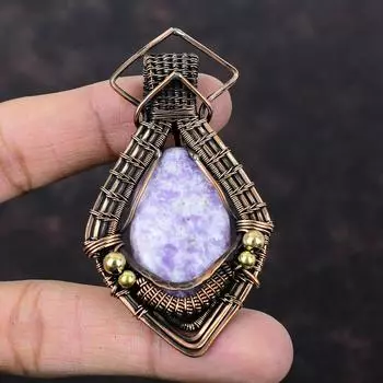 Lepidolite Pendant Copper Wire Wrapped Pendant Genuine Gemstone Pendant Handmade Copper Wire Wrap Jewelry Gift For Mother Lepidolite Jewelry