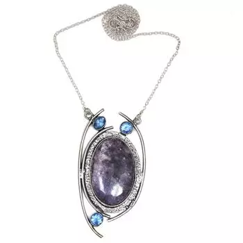 Lepidolite Sky Blue Topaz Mother s Day Jewelry Necklace 20 in