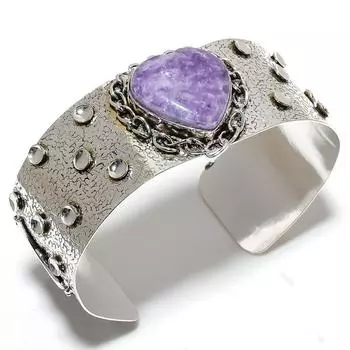 Lepidolite Stone Gemstone 925 Sterling Silver Cuff Bangle Adjustable F1I38