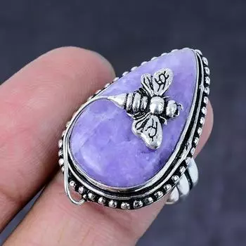 Lepidolite Stone Gemstone Handmade 925 Steling Silver Jewelry Ring Size 8.5 l8B43