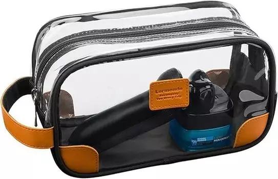 Lermende Toiletry Прозрачный набор для бритья для дорожной сумки с ручкой Прозрачная косметичка для мужчин и сумка для туалетных принадлежностей, мужская, с ремешком,