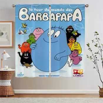 Les Barbapapa Kitchen Curtains in the Living Room Decoration Partition Home and Decoration Blackout Curtains for Rooms Tentacles W50xH70cmx2pcs-CL