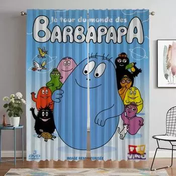 Les Barbapapa Window Curtain for Room 2 Panel Kitchen Curtains Partition Tulle for Bedroom Shades Home Interior Curtains Living W50xH70cmx2pcs-CL