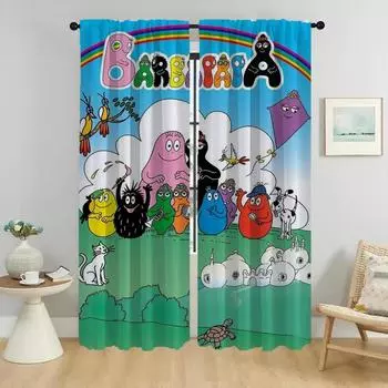 Les Barbapapas Curtains Child Room Home Interior Curtains 2 Pieces Window Curtain Shades Partition Tulle for Bedroom Living W50xH70cmx2pcs-CL