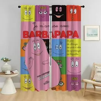 Les Barbapapas Curtains for Living Room Curtain Kitchen Curtains 2 Pieces Partition Tulle for Bedroom Halloween Decoration Child W50xH70cmx2pcs-CL