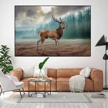 Лес Облако Олень Холст Картина постеры с животными и принты настенные художественные фотографии Фреска Гостиная Спальня Домашний декор Без рамки Без рамки 20*40cm