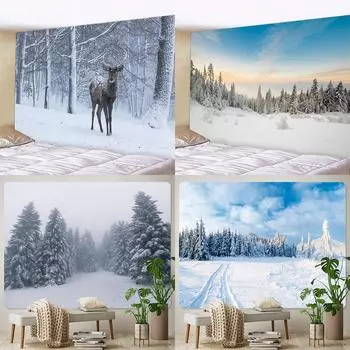 Лес Снег украшение дома гобелен психоделическая сцена Богемия настенный декор спальни фон ткань 100x75cm