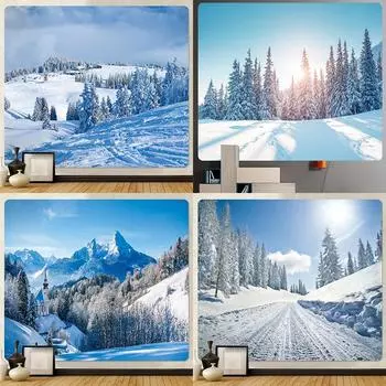 Лес Снежная сцена домашнее художественное украшение гобелен богемная психоделическая сцена настенное украшение для спальни 100x75cm