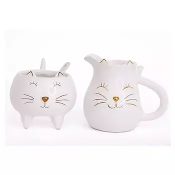 Les Trsors De Lily [A0010] - Керамический сливочник и сахарница Кошки из золотой слоновой кости - высота 10 см NA