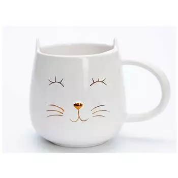 Les Trsors De Lily [A0012] - Керамическая кружка Кошки слоновая кость, золото - 10x9 см NA